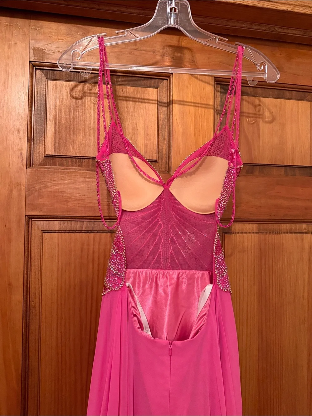 Jovani Hot Pink Beaded Spaghetti-Strap Pageant Prom Gown - Picture 4 of 7